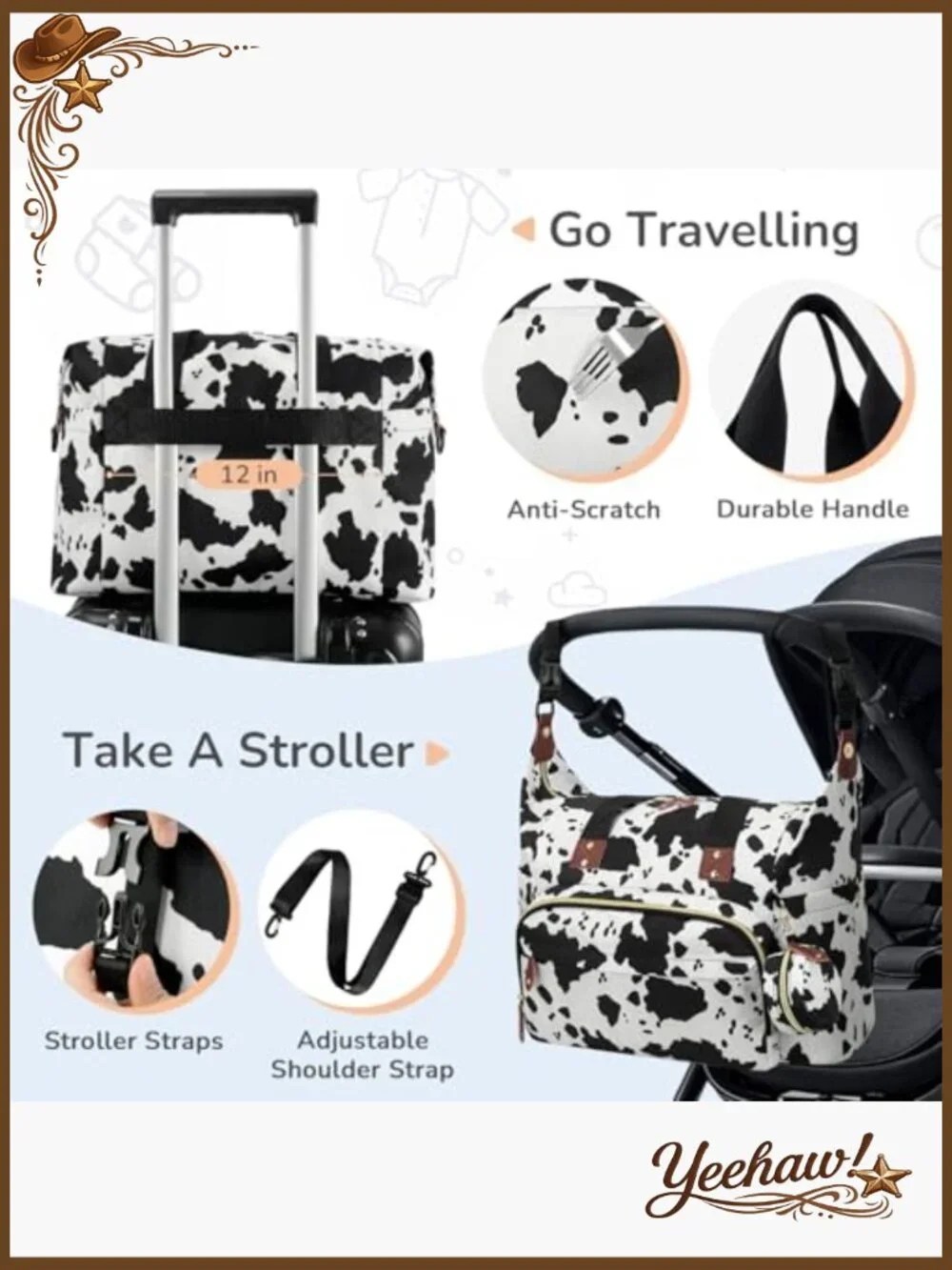 Large Diaper Bag Tote with 10 Pockets, Travel Baby Bag, Waterproof Polyester,